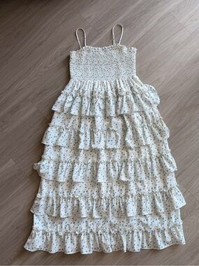 Altar'd State Cream Maxi Dress with Light Blue Floral Print